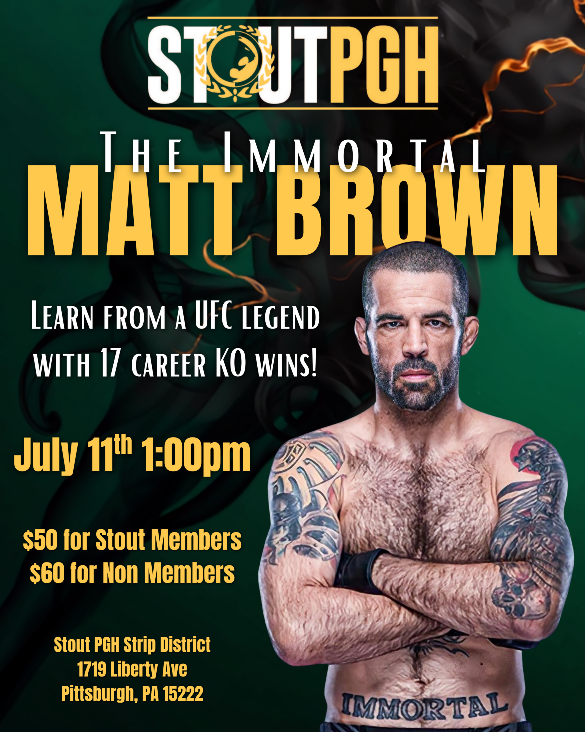 UFC Legend Matt Brown Striking/MMA Seminar at Stout PGH July 11, 2026
